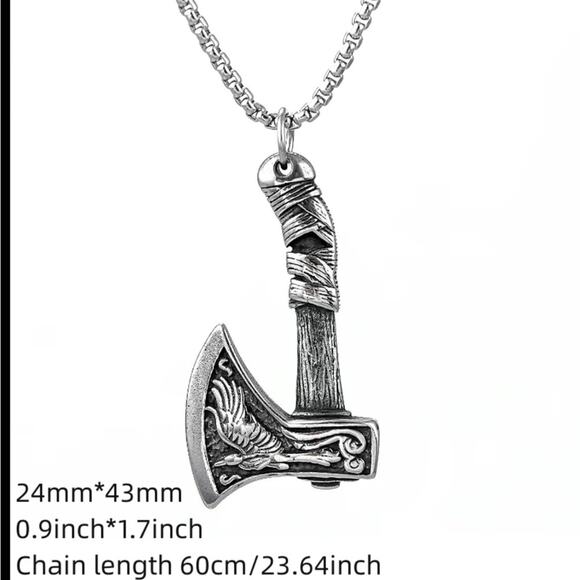 Viking Nordic Wolf Bird Ax Pendant 2 Sided Celtic Ragnar with Chain - Picture 5 of 6